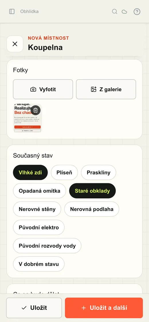 Obhlídka: fotky a současný stav místnosti