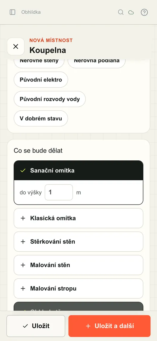 Obhlídka: sanační omítka do výšky 1 m