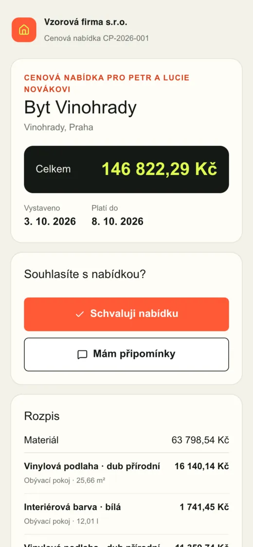 Nabídka, jak ji vidí klient v mobilu